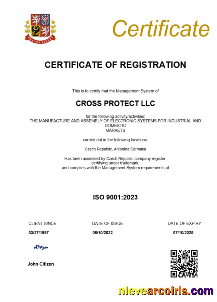 Czech Republic certificate of registration